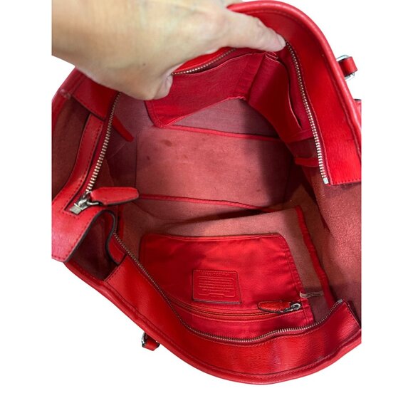 Coach Red Shoulder Tote Bag Top Zip Big Saffiano Leather + Red Wallet Set 23821 - Picture 8 of 15